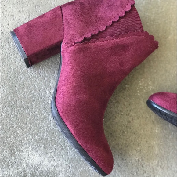 2 Left! Nature Breeze Wine Faux Suede Heel bootie - Picture 4 of 7